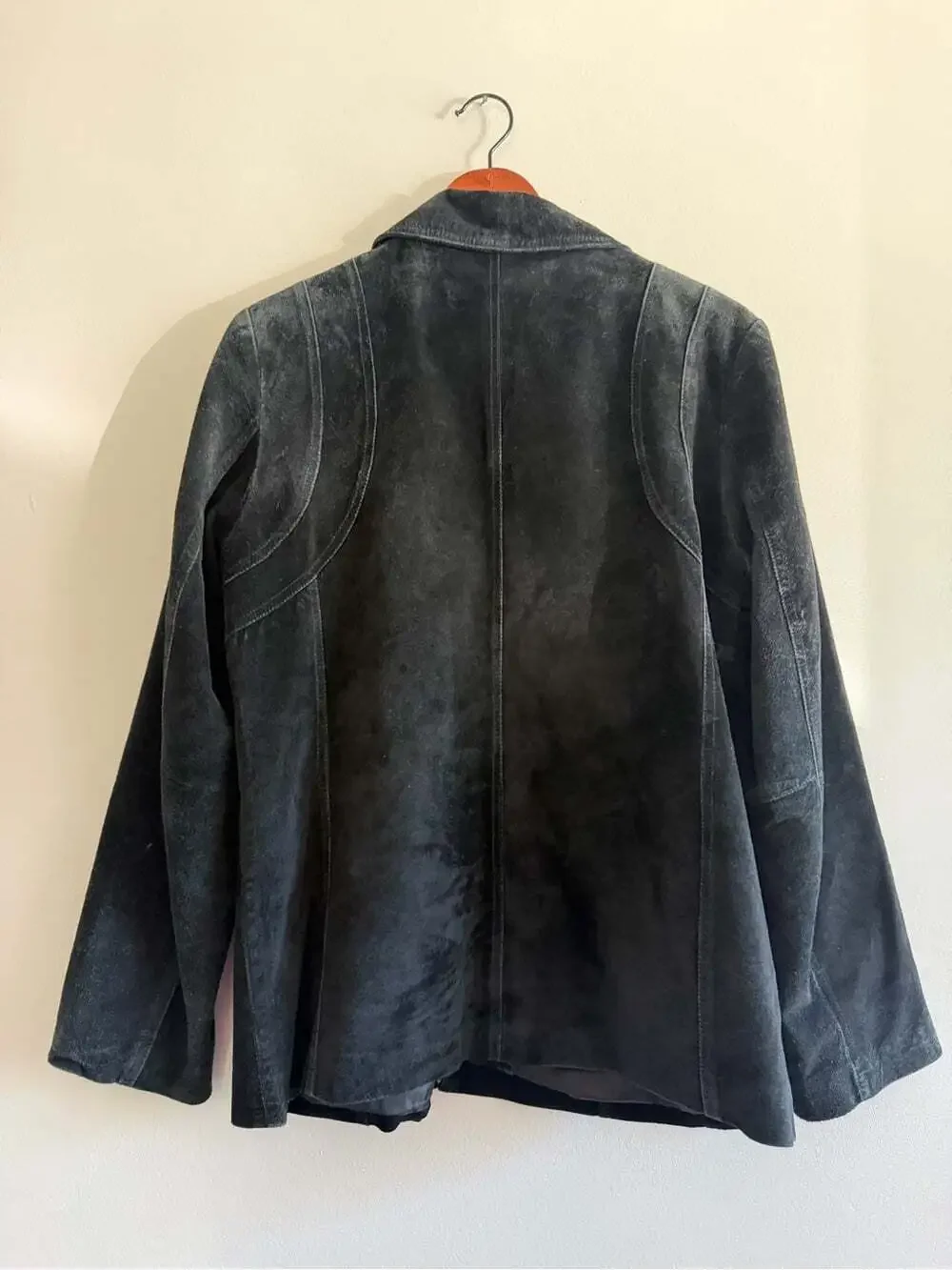 90s Minimalist / Quiet Luxury Anne Klein Black Suede Leather Jacket L